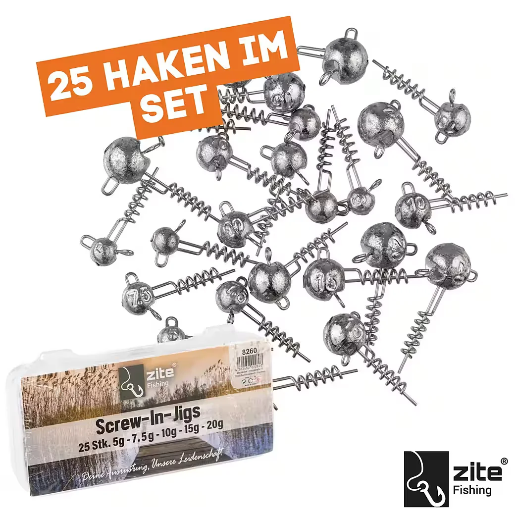 ZITE Blei Screw In Jigs Set 25 Stück 5 bis 20 g Gummiköder in Box