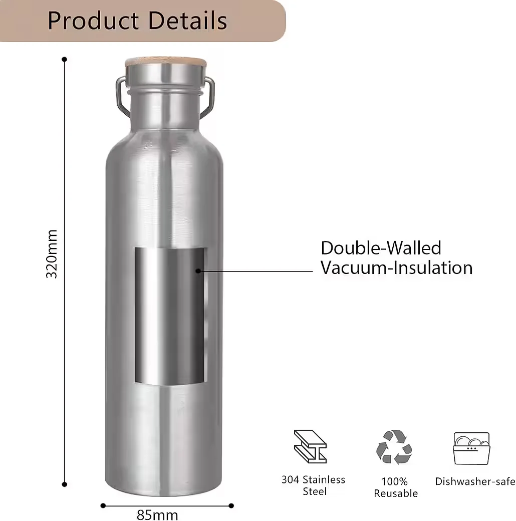 FELIXLEO Isolierflasche 1L Edelstahl BPA-frei auslaufsicher