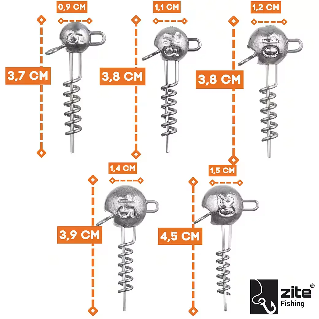 ZITE Blei Screw In Jigs Set 25 Stück 5 bis 20 g Gummiköder in Box