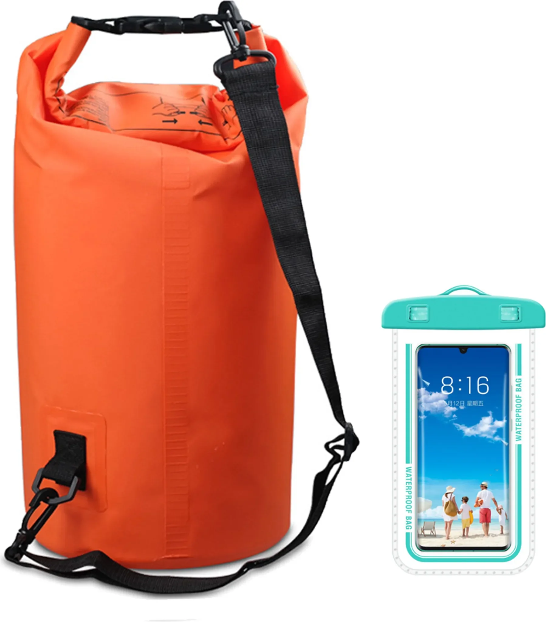 CANDeal Trockensack 20L wasserdicht Orange Rollverschluss Handyhülle