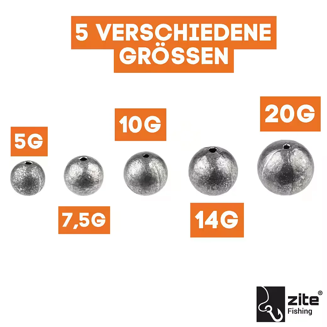 ZITE Kugelblei Set 5-20 g 30 Stück Lochblei mit Schnurkanal