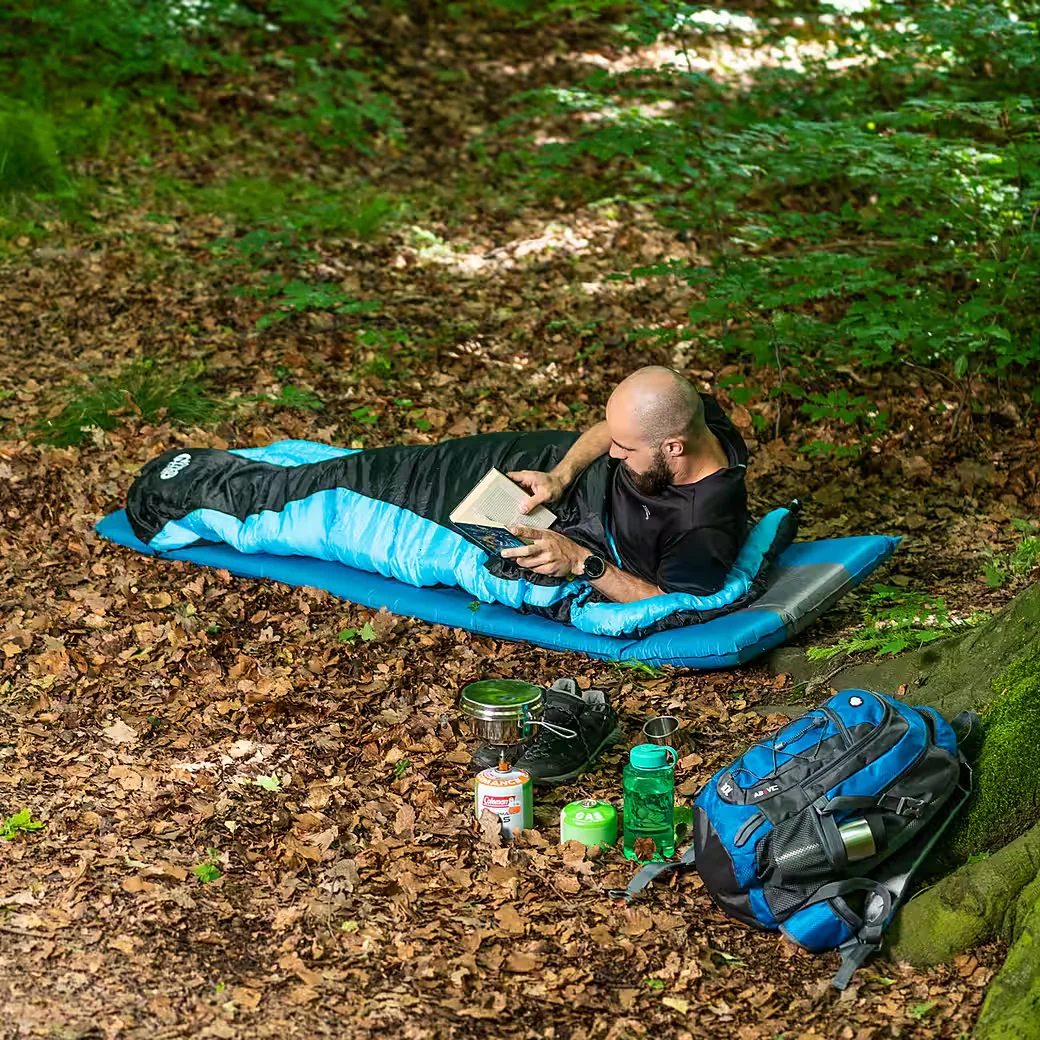 NILS CAMP Mumienschlafsack warm Schwarz Blau mit Innentasche Outdoor