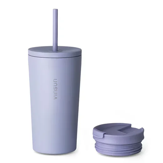 VINSUN Thermobecher Edelstahl 480 ml mit Strohhalm auslaufsicher to go