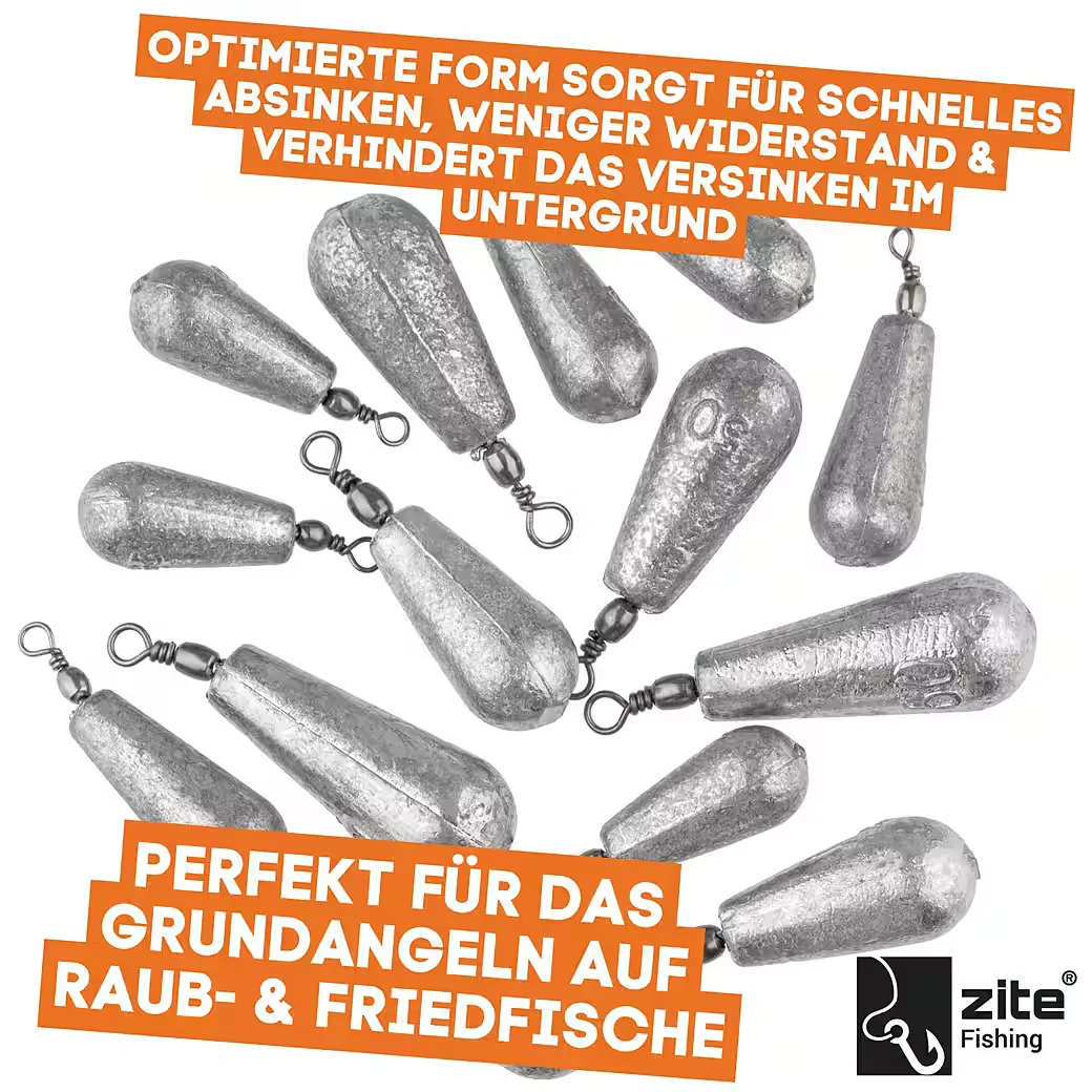 ZITE Birnenblei Set 14tlg 25 bis 60 g Angeln Süßwasser Salzwasser