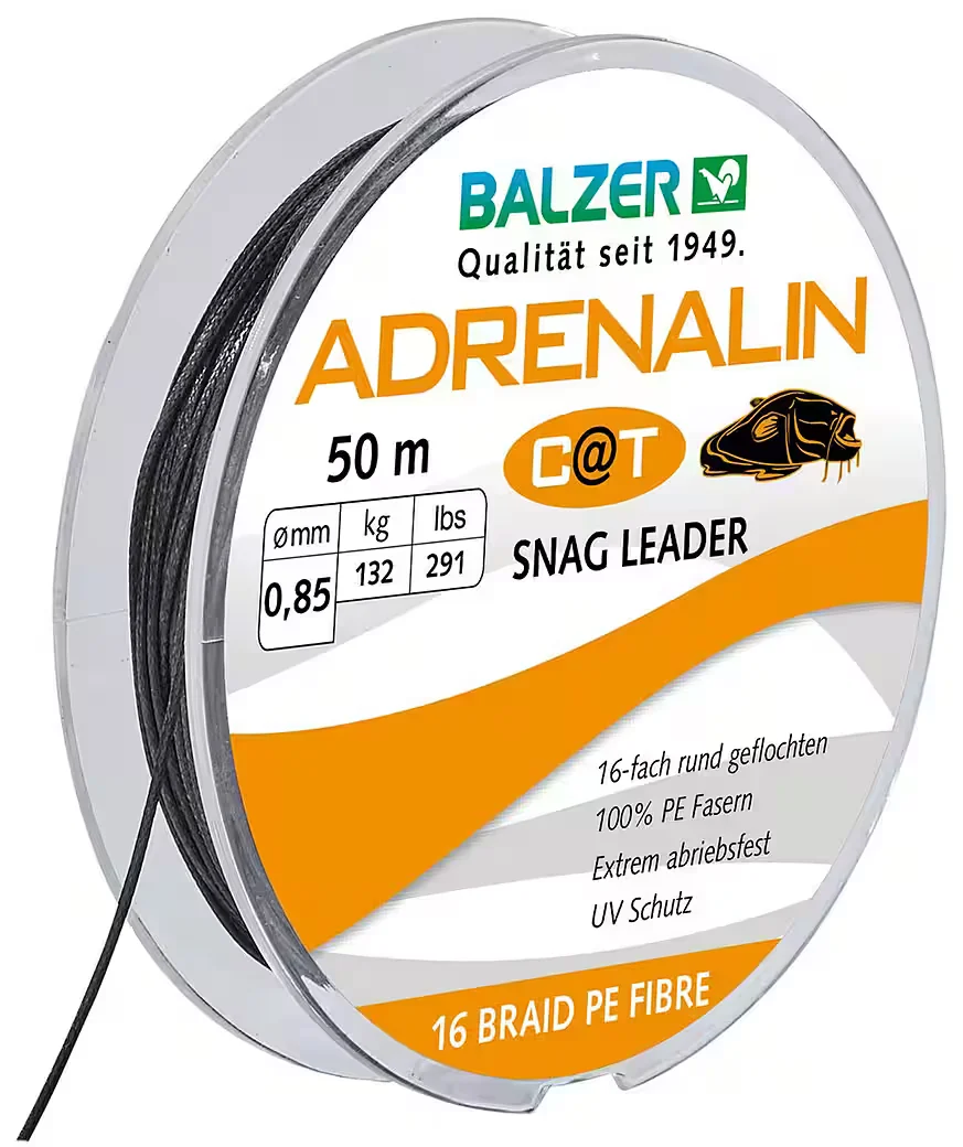 ADRENALIN CAT Waller Schlagschnur Vorfach 50m 0,85mm 132kg schwarz