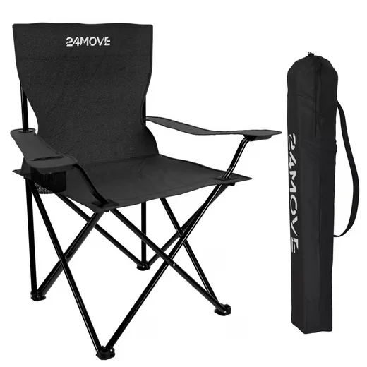24MOVE Campingstuhl faltbar mit Getränkehalter, Tragetasche, bis 100kg