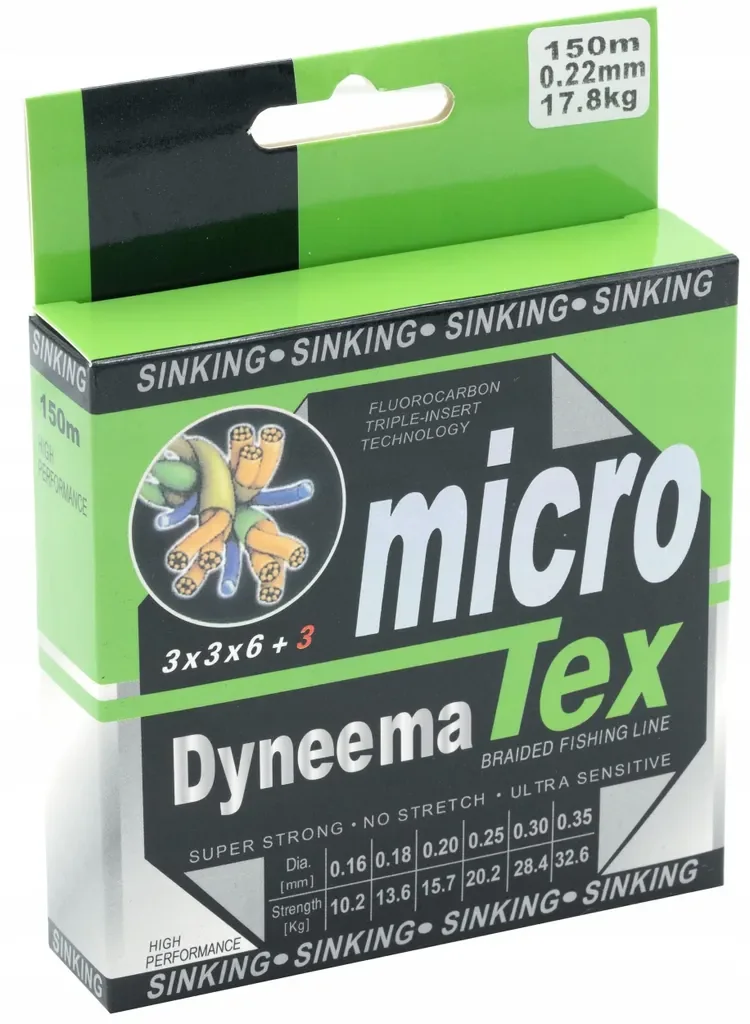 Neco Micro Tex Dyneema geflochten Angelschnur 0,30mm 29kg 150m sinkend