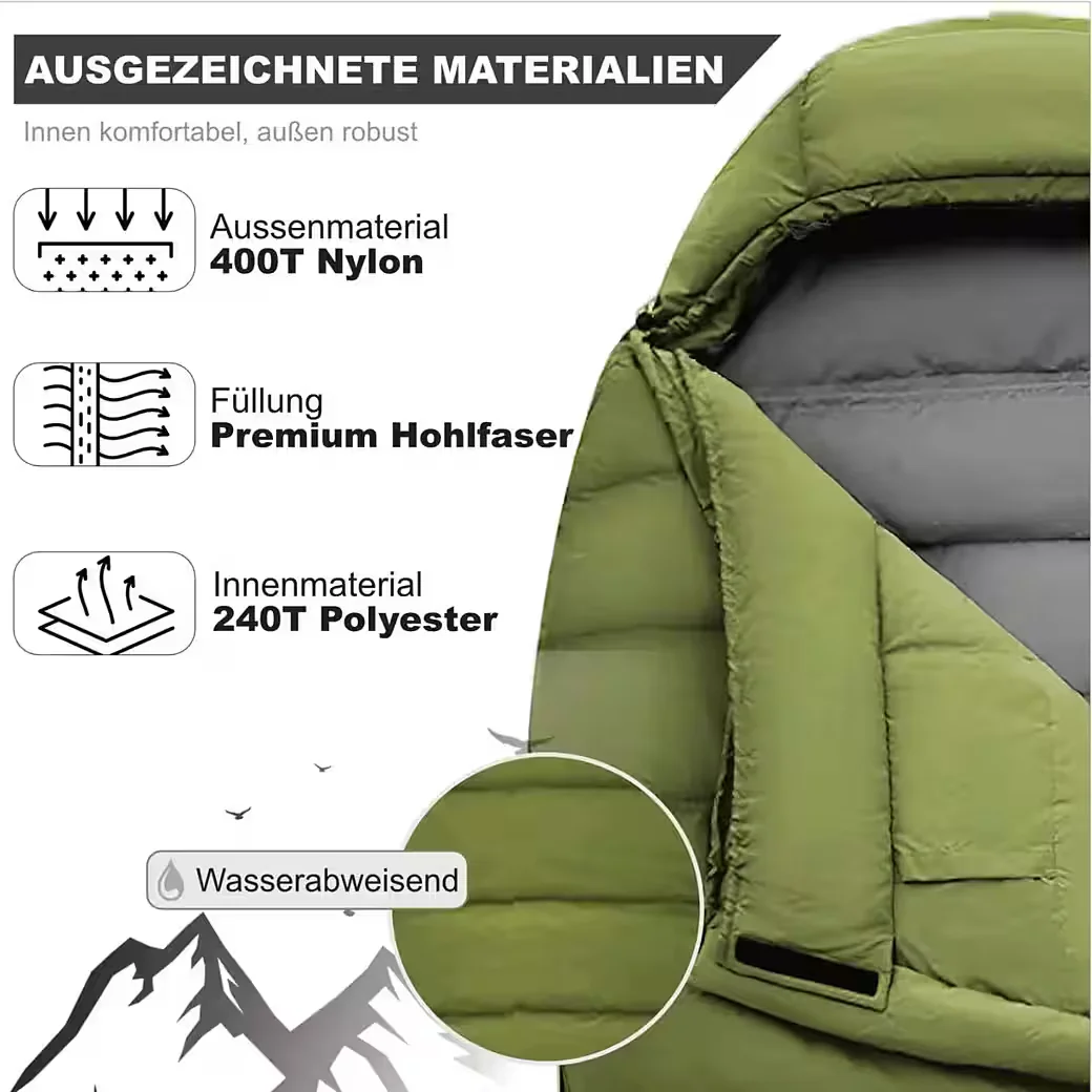 NORSKSKIN Mumienschlafsack Ultralight Green 800 g 205 cm koppelbar